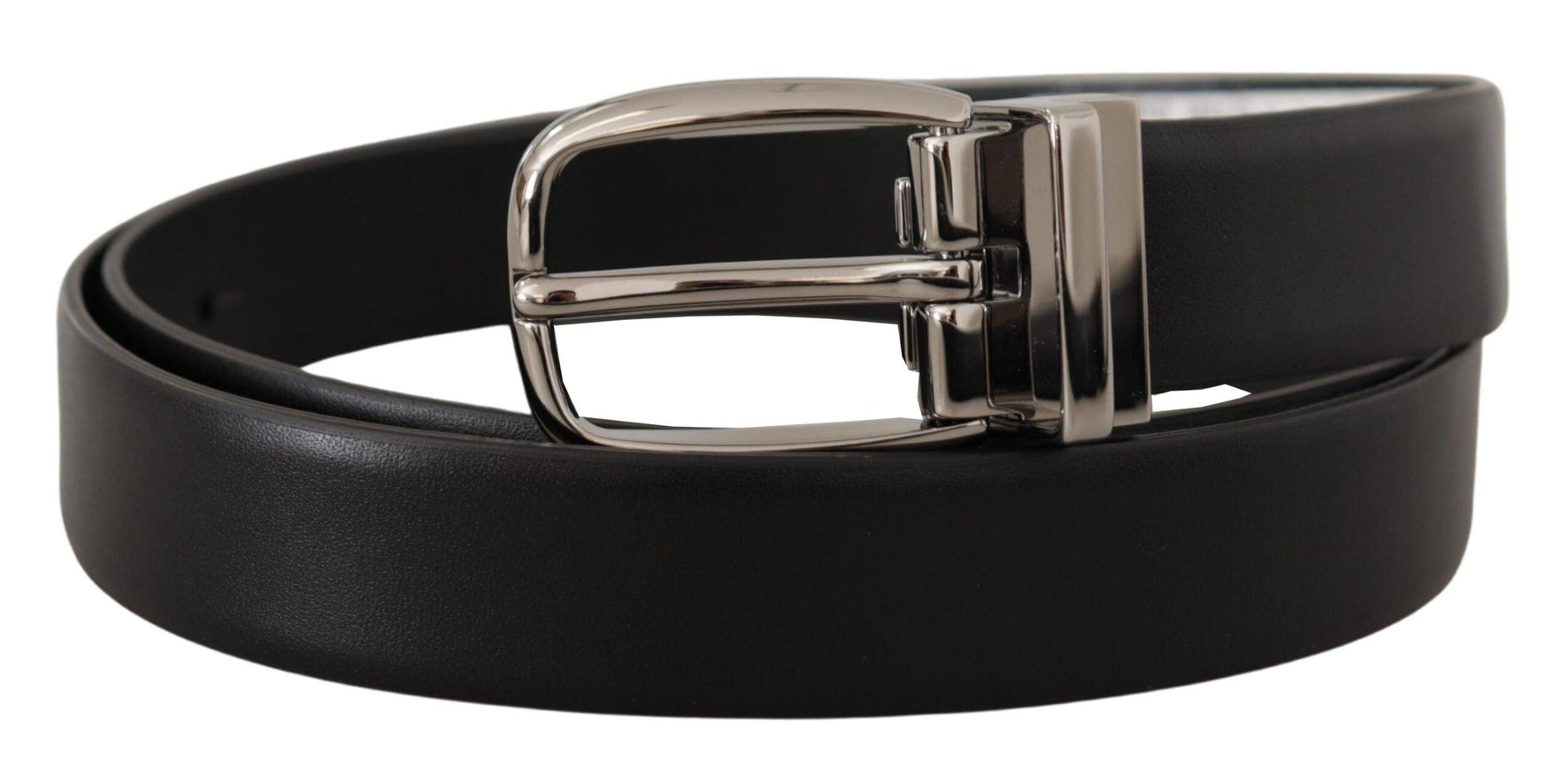 Dolce & Gabbana Black Leather Silver Metal Chrome Logo Buckle Belt - Ellie Belle