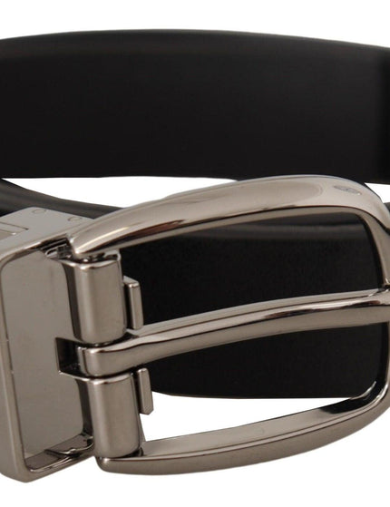 Dolce & Gabbana Black Leather Silver Tone Chrome Metal Buckle Belt - Ellie Belle