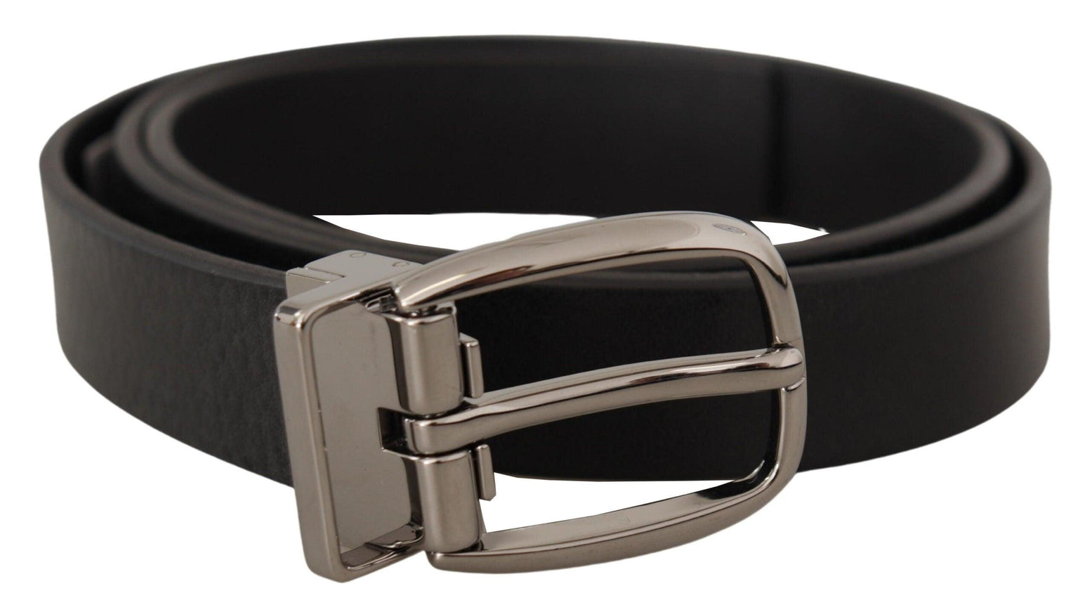 Dolce & Gabbana Black Leather Silver Tone Chrome Metal Buckle Belt - Ellie Belle