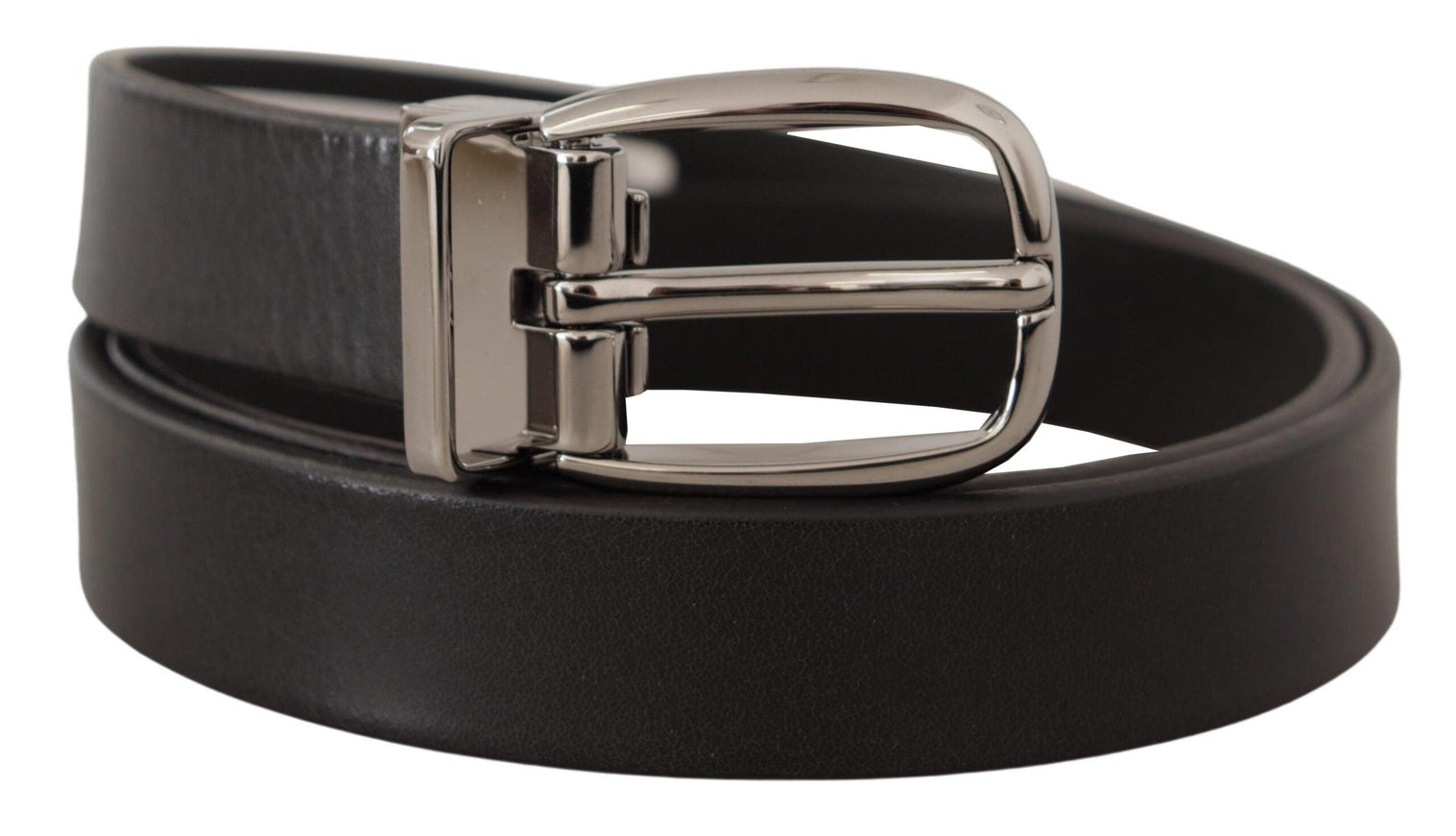 Dolce & Gabbana Black Leather Silver Tone Chrome Metal Buckle Belt - Ellie Belle