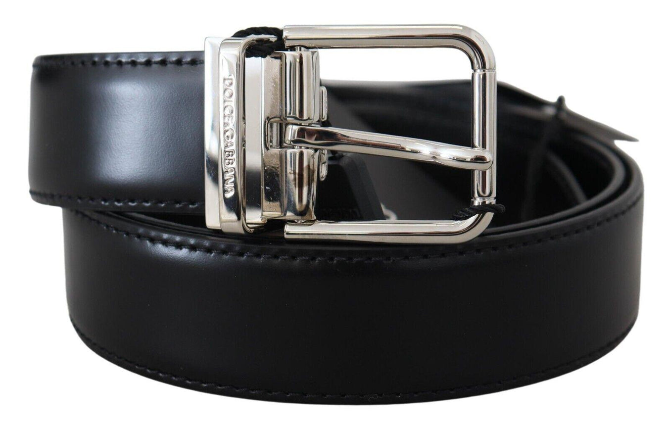 Dolce & Gabbana Black Leather Silver Tone Metal Buckle Belt - Ellie Belle