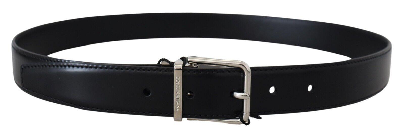 Dolce & Gabbana Black Leather Silver Tone Metal Buckle Belt - Ellie Belle