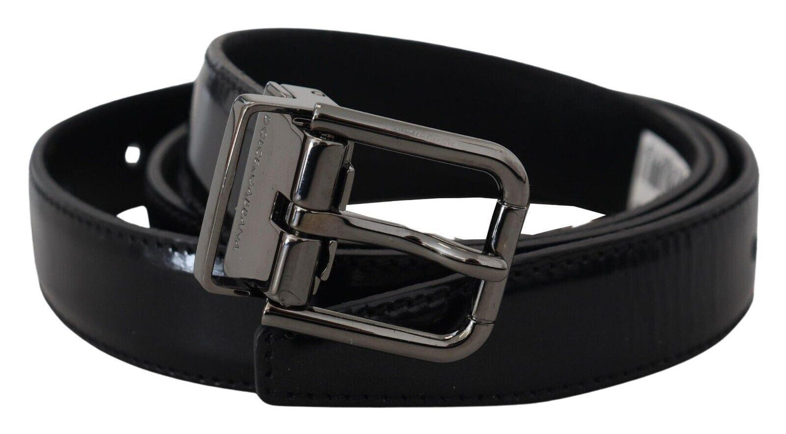 Dolce & Gabbana Black Leather Silver Tone Metal Buckle Men Belt - Ellie Belle