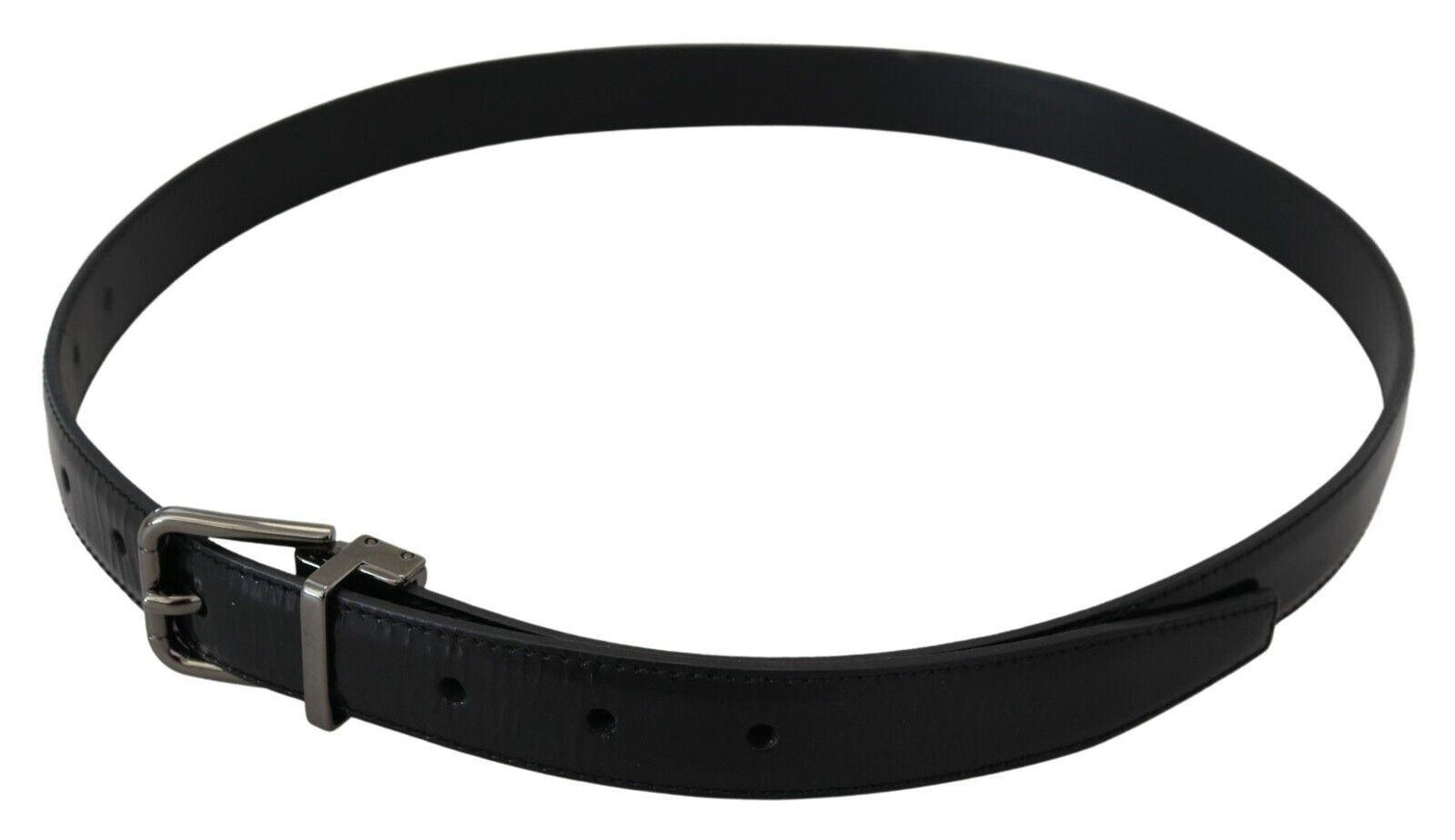 Dolce & Gabbana Black Leather Silver Tone Metal Buckle Men Belt - Ellie Belle