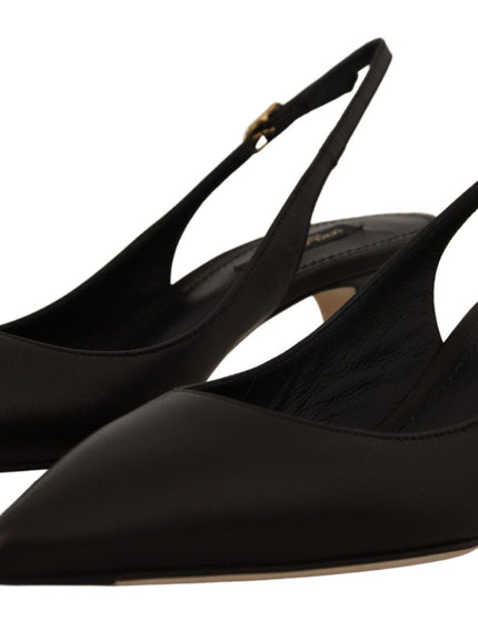 Dolce & Gabbana Black Leather Slingbacks Heels Pumps Shoes - Ellie Belle
