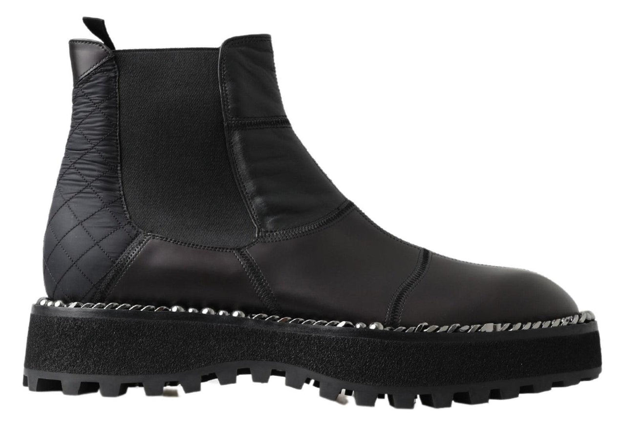 Dolce & Gabbana Black Leather Slip on Stretch Boots - Ellie Belle