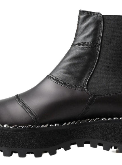 Dolce & Gabbana Black Leather Slip on Stretch Boots - Ellie Belle