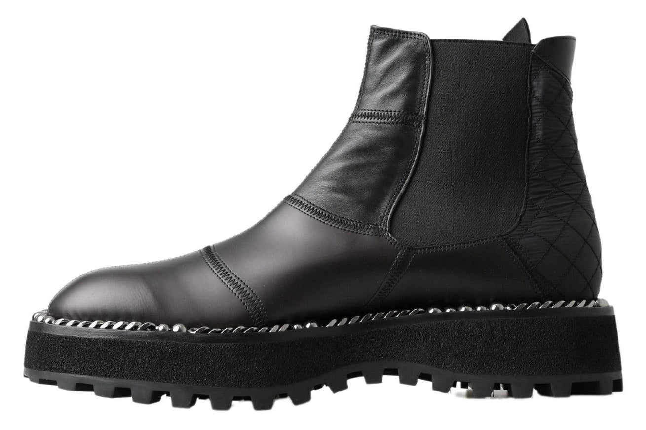 Dolce & Gabbana Black Leather Slip on Stretch Boots - Ellie Belle