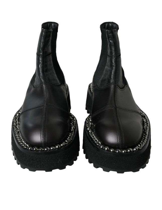 Dolce & Gabbana Black Leather Slip On Stretch Chelsea Boots Shoes - Ellie Belle