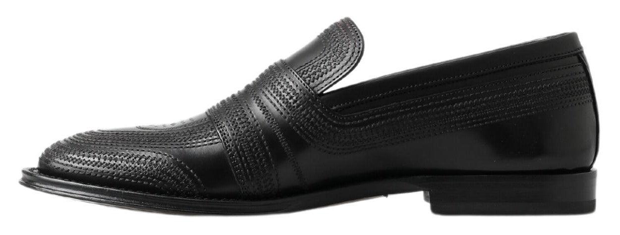 Dolce & Gabbana Black Leather Slipper Loafers Stitched Shoes - Ellie Belle