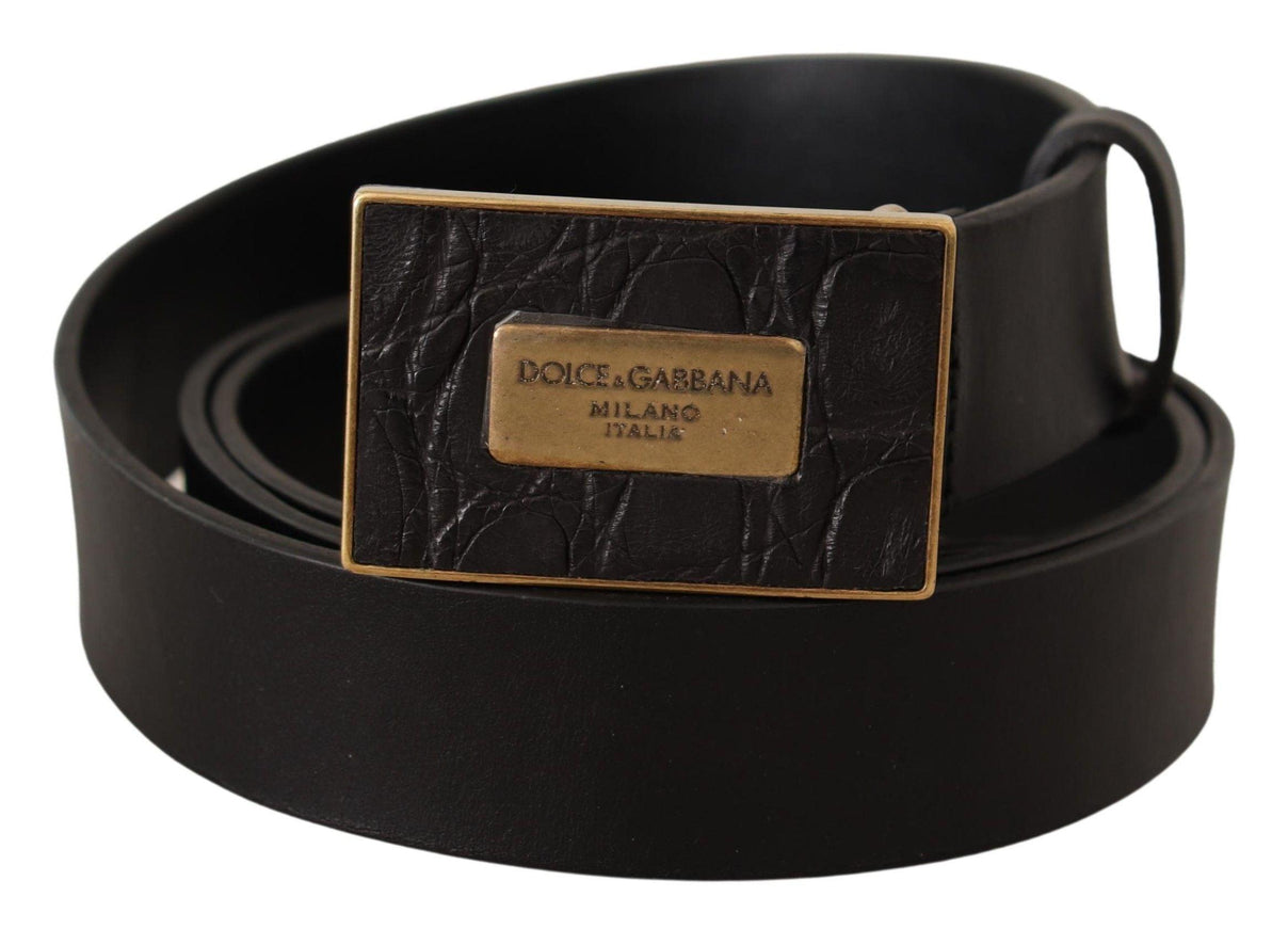 Dolce & Gabbana Black Leather Square Buckle Cintura Belt - Ellie Belle