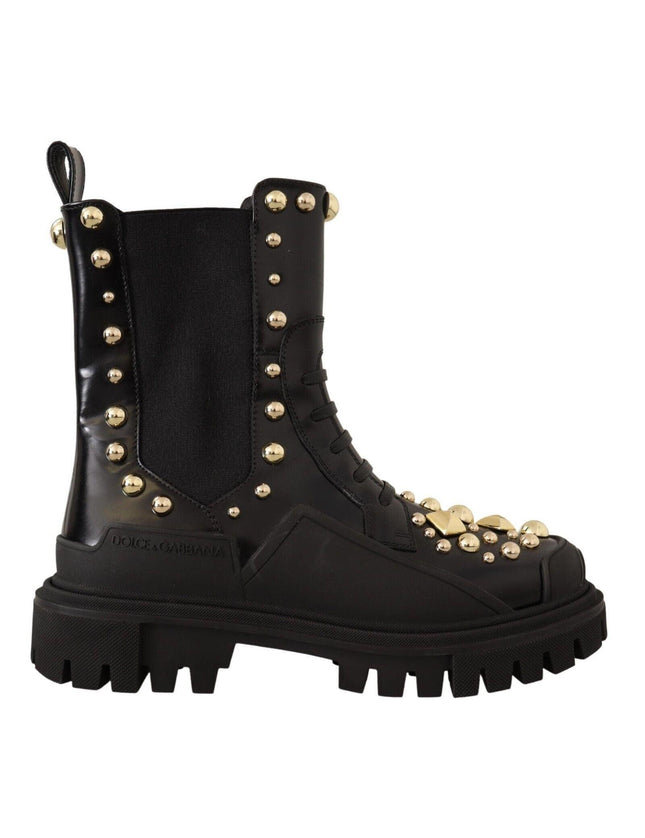 Dolce & Gabbana Black Leather Studded Combat Boots - Ellie Belle