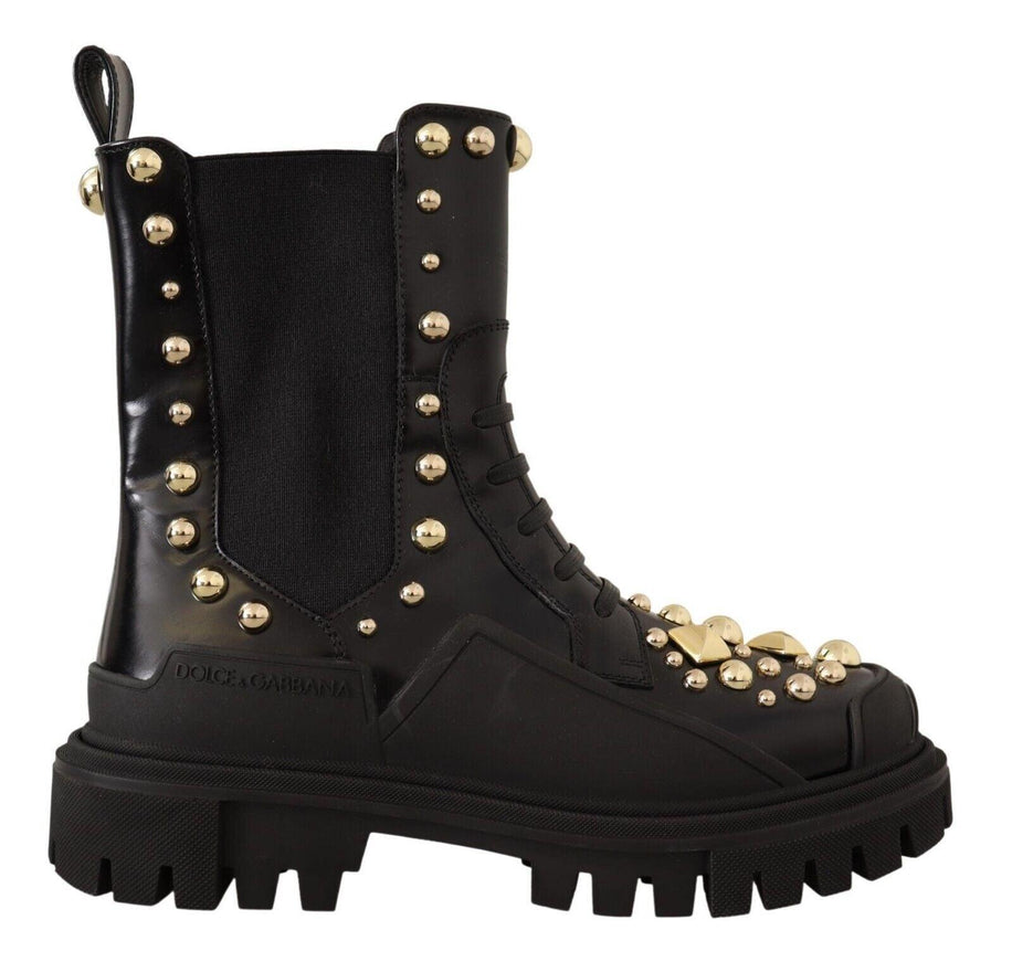 Dolce & Gabbana Black Leather Studded Combat Boots - Ellie Belle