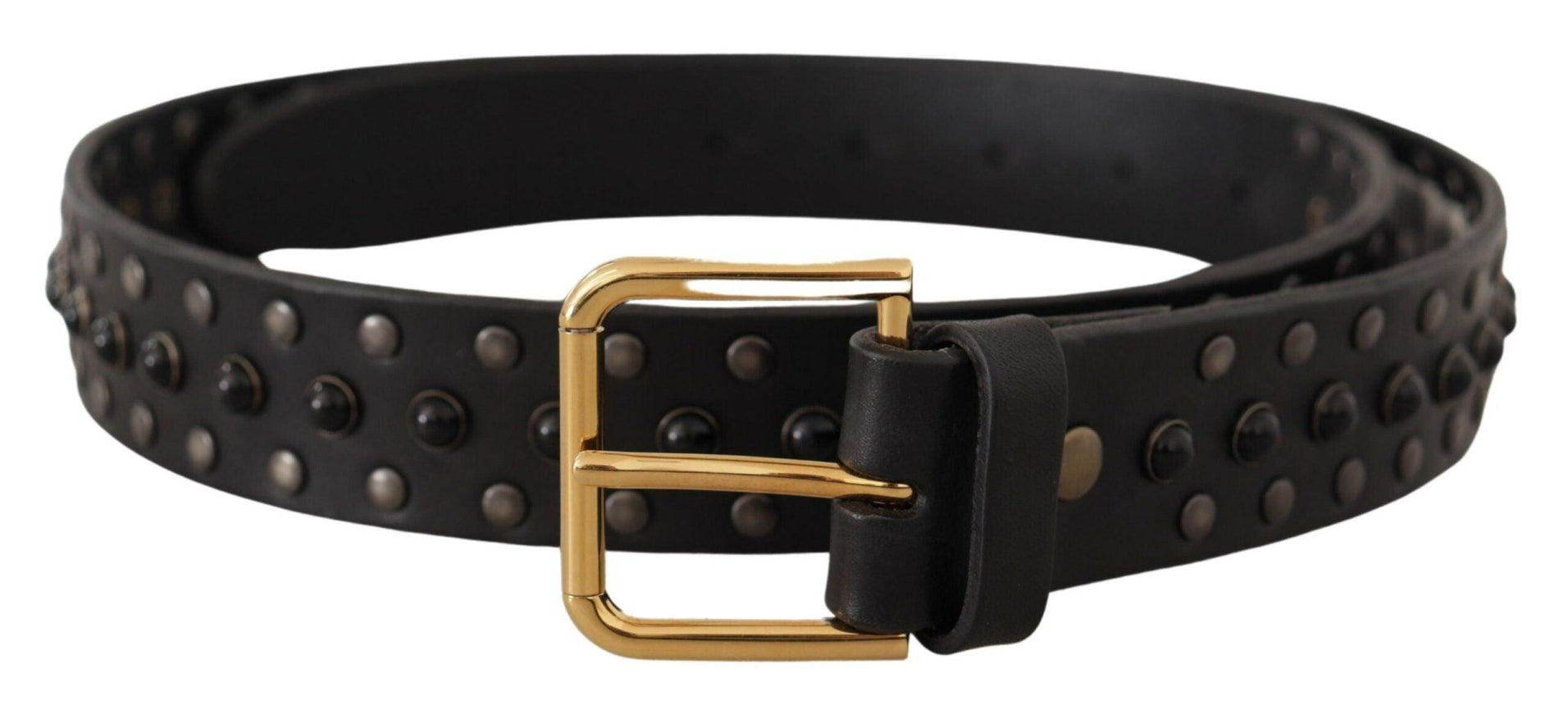 Dolce & Gabbana Black Leather Studded Gold Tone Metal Buckle Belt - Ellie Belle