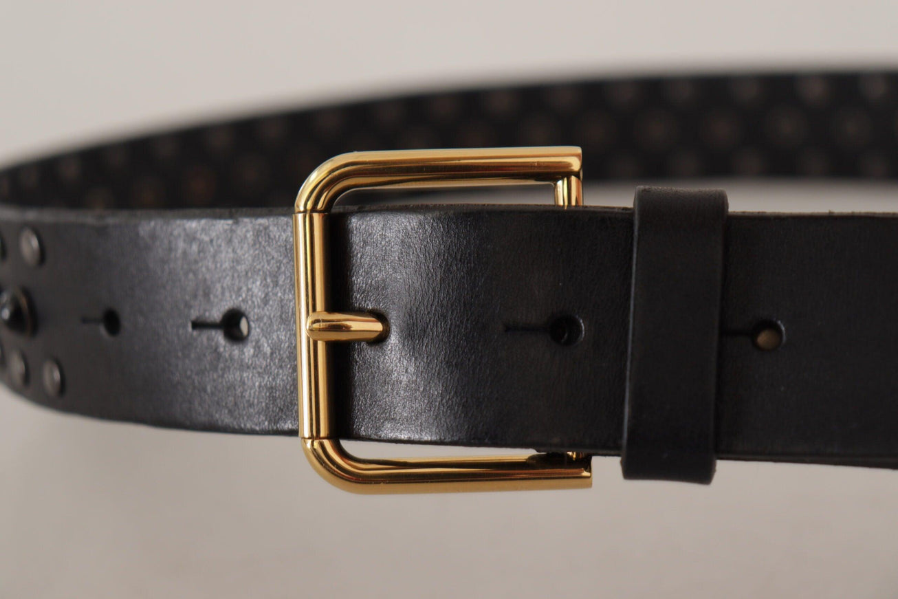 Dolce & Gabbana Black Leather Studded Gold Tone Metal Buckle Belt - Ellie Belle