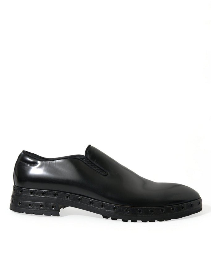 Dolce & Gabbana Black Leather Studded Loafers Dress Shoes - Ellie Belle