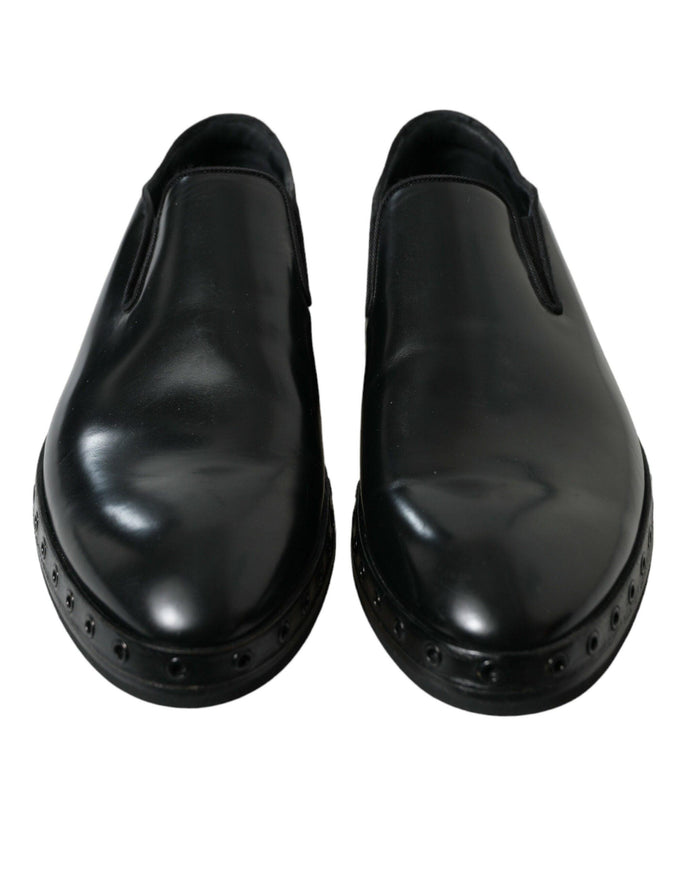 Dolce & Gabbana Black Leather Studded Loafers Dress Shoes - Ellie Belle