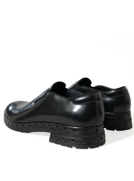 Dolce & Gabbana Black Leather Studded Loafers Dress Shoes - Ellie Belle