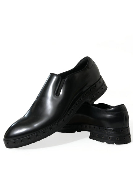 Dolce & Gabbana Black Leather Studded Loafers Dress Shoes - Ellie Belle
