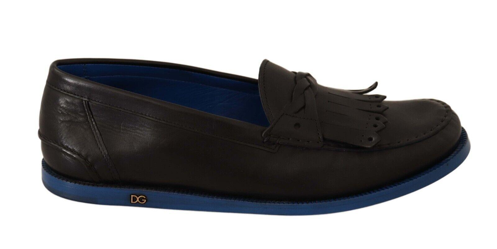 Dolce & Gabbana Black Leather Tassel Slip On Loafers Shoes - Ellie Belle