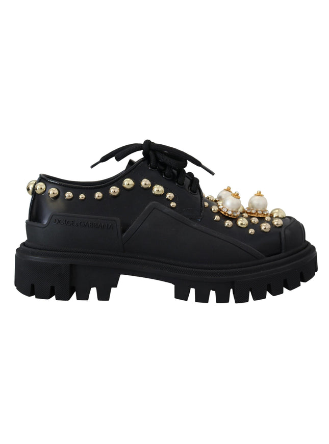 Dolce & Gabbana Black Leather Trekking Derby Embellished Shoes - Ellie Belle
