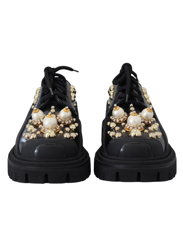 Dolce & Gabbana Black Leather Trekking Derby Embellished Shoes - Ellie Belle
