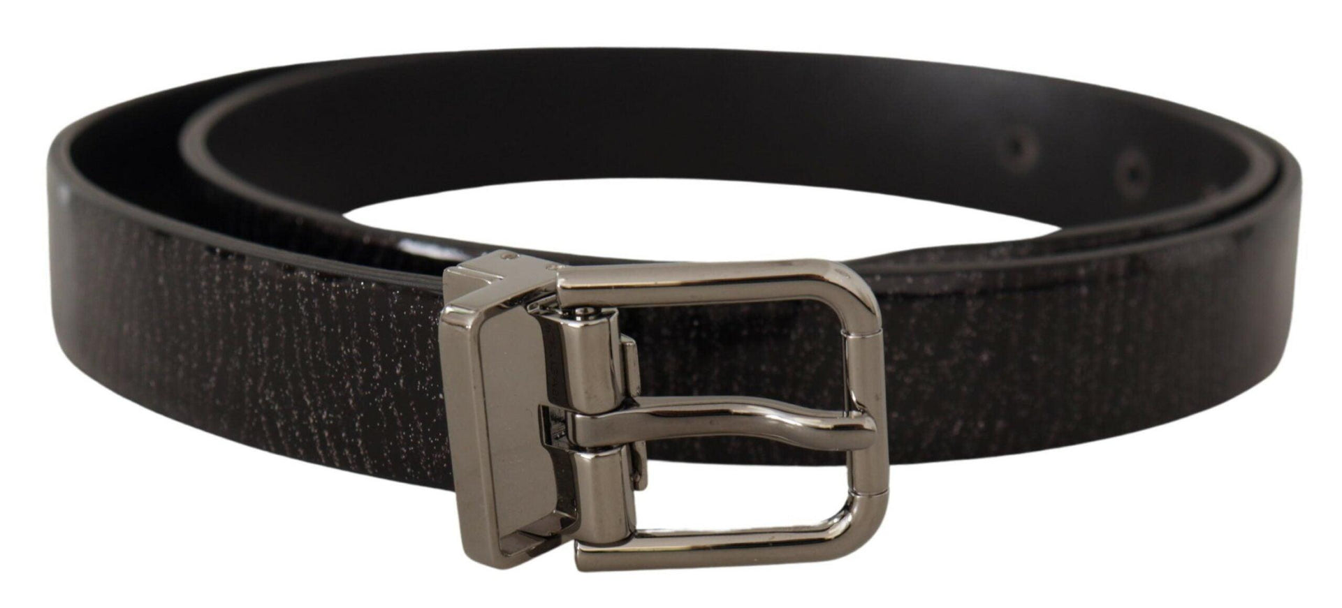 Dolce & Gabbana Black Leather Vernice Metal Buckle Belt - Ellie Belle