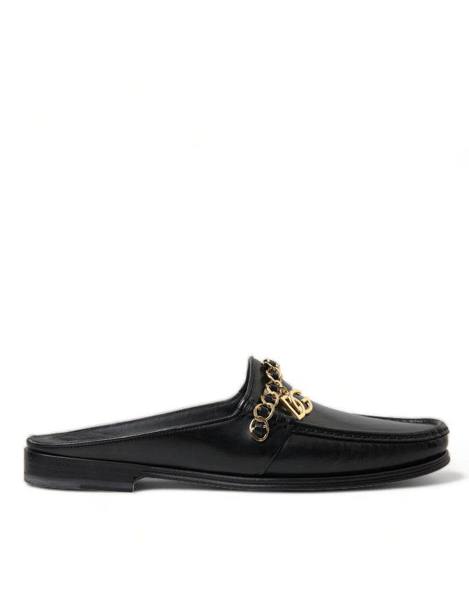 Dolce & Gabbana Black Leather Visconti Slippers Dress Shoes - Ellie Belle