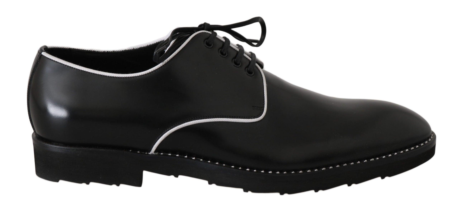 Dolce & Gabbana Black Leather White Line Dress Derby Shoes - Ellie Belle