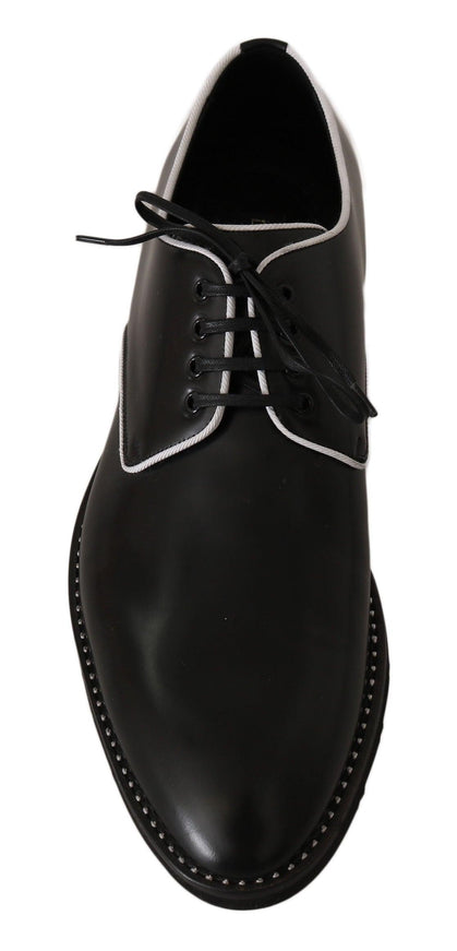 Dolce & Gabbana Black Leather White Line Dress Derby Shoes - Ellie Belle