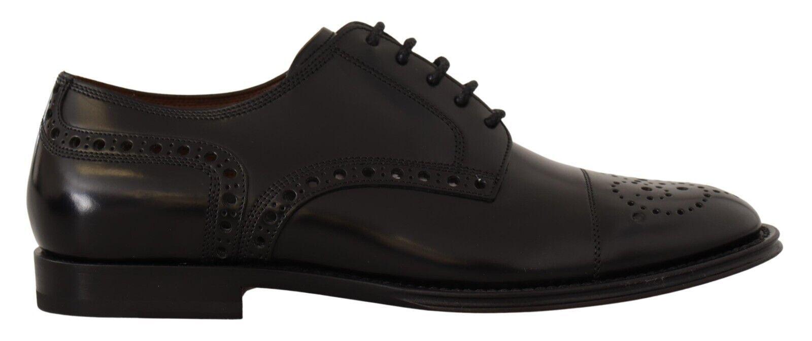 Dolce & Gabbana Black Leather Wingtip Mens Formal Derby Shoes - Ellie Belle