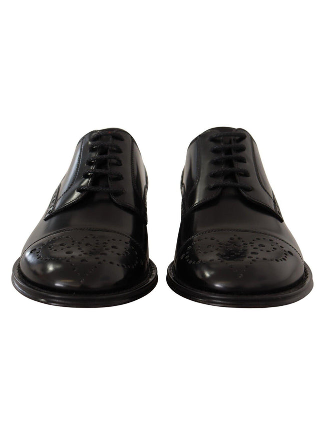 Dolce & Gabbana Black Leather Wingtip Mens Formal Derby Shoes - Ellie Belle