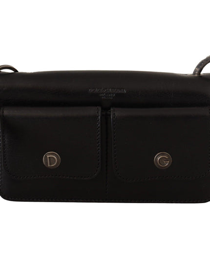 Dolce & Gabbana Black Leather Wristlet Mini Bag Card Bill Wallet - Ellie Belle