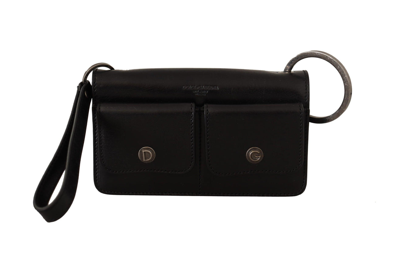 Dolce & Gabbana Black Leather Wristlet Mini Bag Card Bill Wallet - Ellie Belle