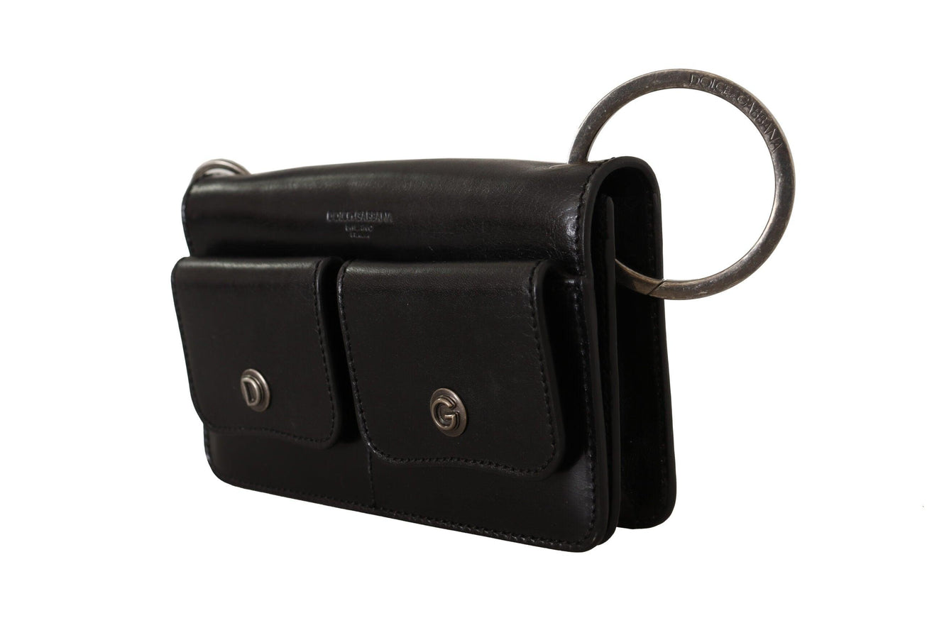 Dolce & Gabbana Black Leather Wristlet Mini Bag Card Bill Wallet - Ellie Belle