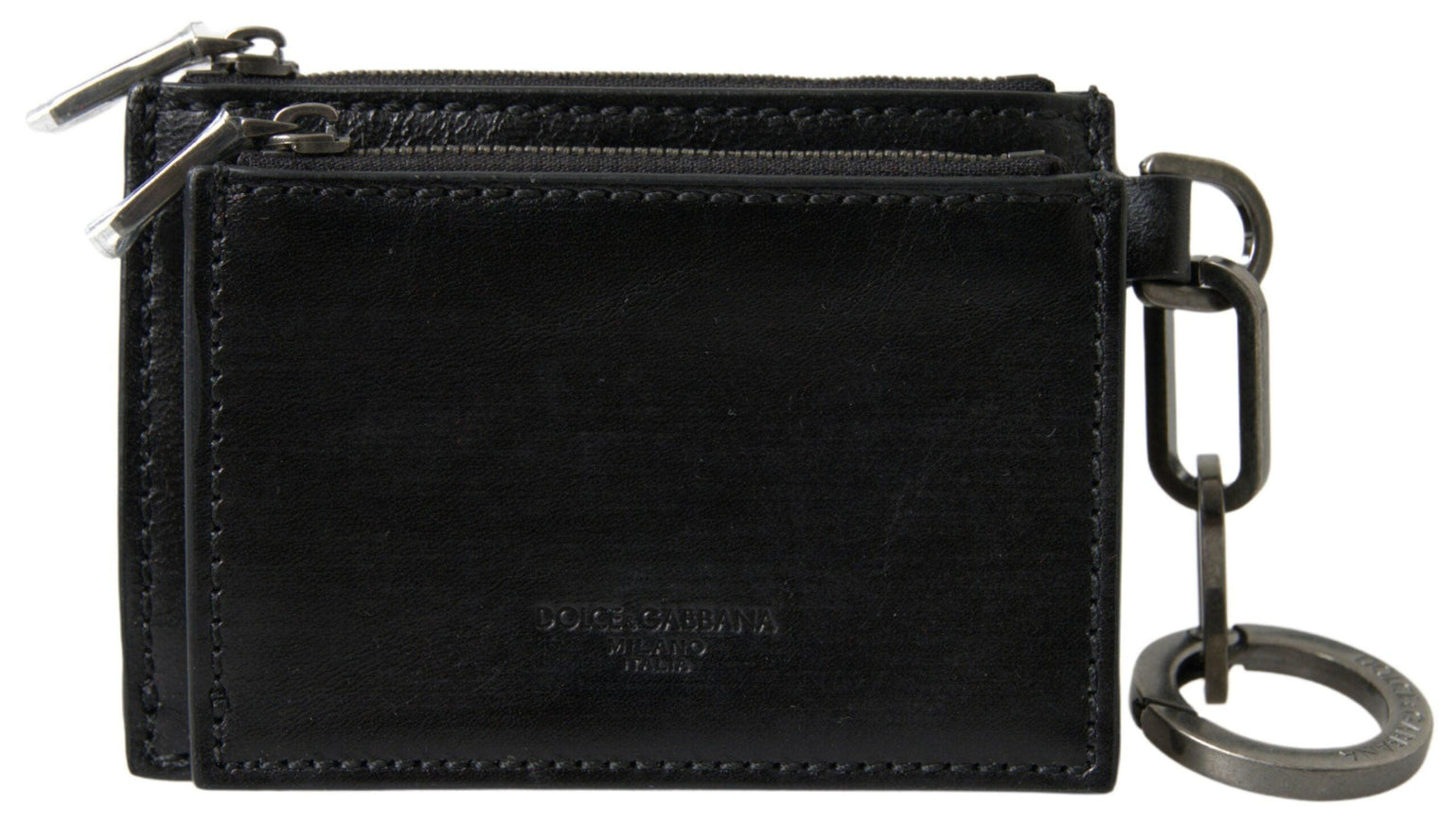 Dolce & Gabbana Black Leather Zip Logo Keyring Coin Purse Wallet - Ellie Belle