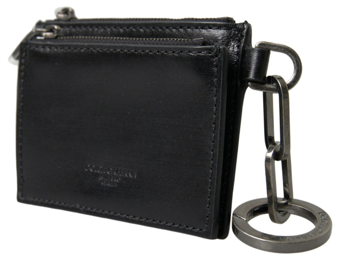 Dolce & Gabbana Black Leather Zip Logo Keyring Coin Purse Wallet - Ellie Belle