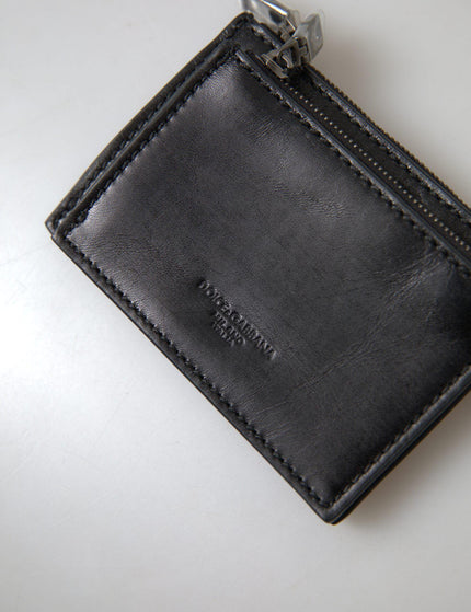 Dolce & Gabbana Black Leather Zip Logo Keyring Coin Purse Wallet - Ellie Belle