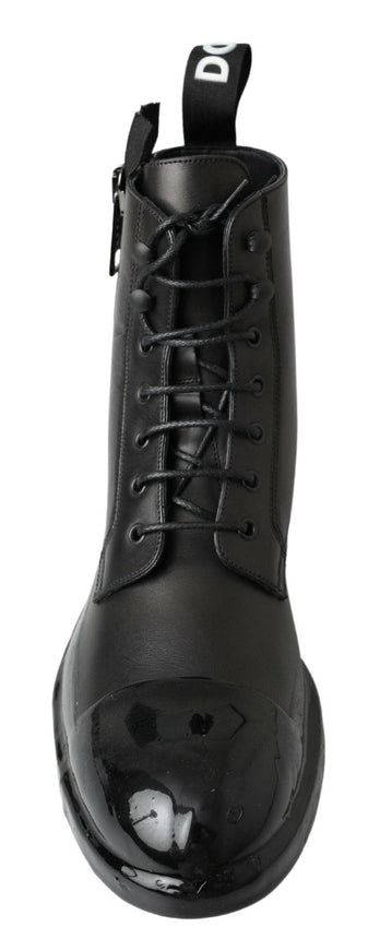 Dolce & Gabbana Black Leather Zipper Ankle Shoes Boots - Ellie Belle