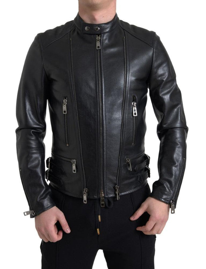 Dolce & Gabbana Black Leather Zipper Coat Men Jacket - Ellie Belle