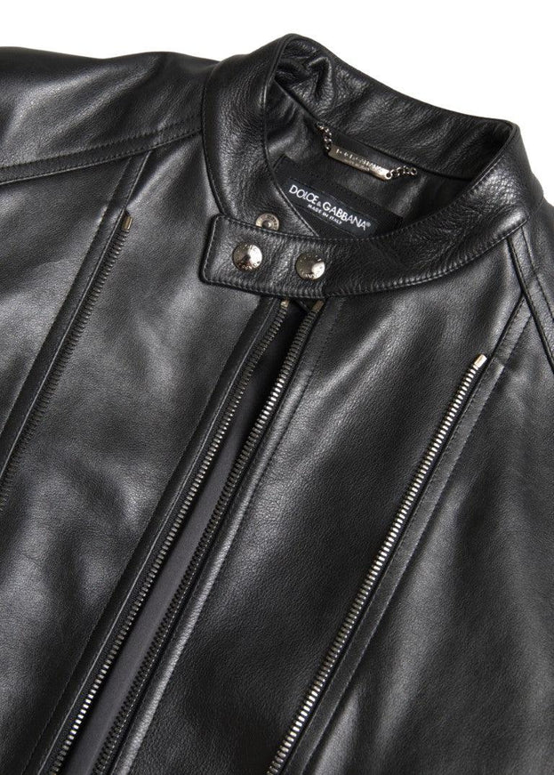 Dolce & Gabbana Black Leather Zipper Coat Men Jacket - Ellie Belle