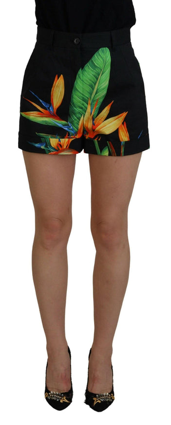 Dolce & Gabbana Black Leaves Print High Waist Hot Pants Shorts - Ellie Belle