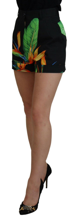 Dolce & Gabbana Black Leaves Print High Waist Hot Pants Shorts - Ellie Belle