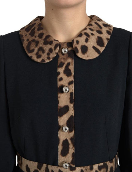 Dolce & Gabbana Black Leopard Collared Sheath Midi Dress - Ellie Belle