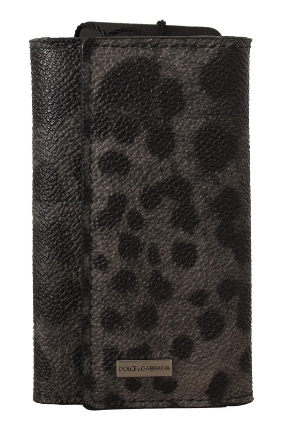 Dolce & Gabbana Black Leopard Keyring Pouch Holder Case Gray - Ellie Belle