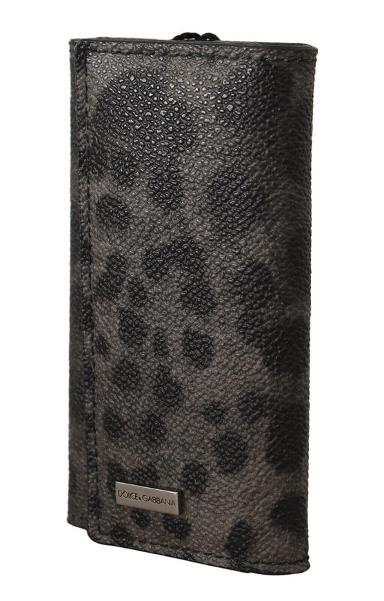 Dolce & Gabbana Black Leopard Keyring Pouch Holder Case Gray - Ellie Belle