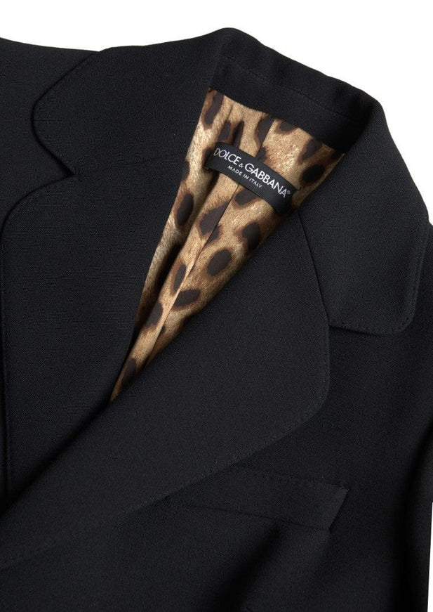 Dolce & Gabbana Black Leopard Long Coat Blazer Jacket - Ellie Belle