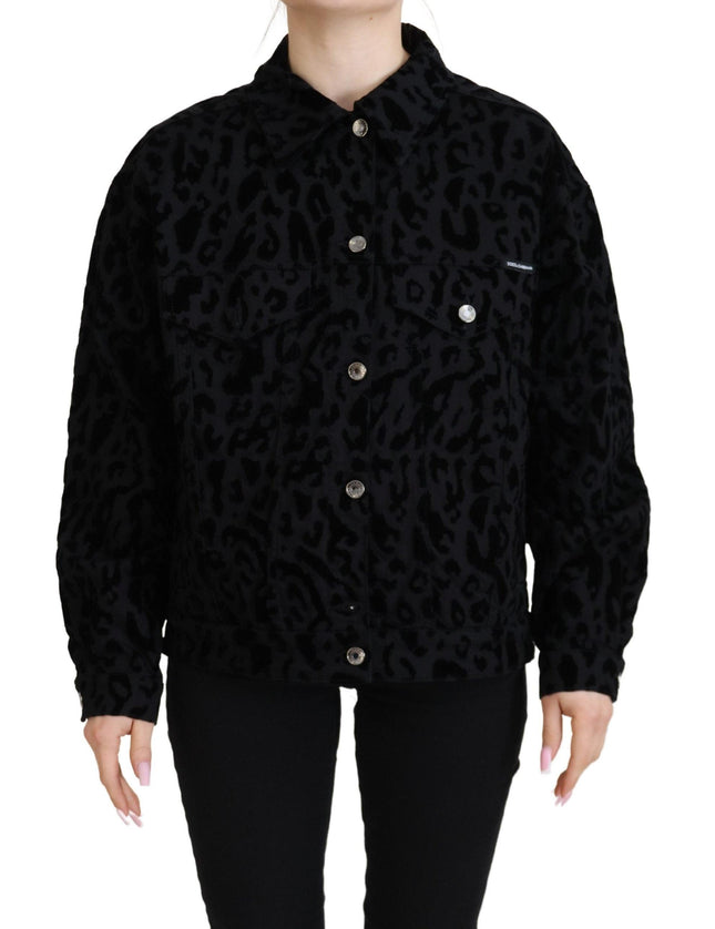 Dolce & Gabbana Black Leopard Long Sleeve Denim Cotton Jacket - Ellie Belle