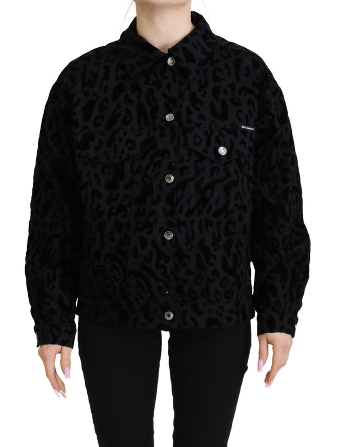 Dolce & Gabbana Black Leopard Long Sleeve Denim Cotton Jacket - Ellie Belle