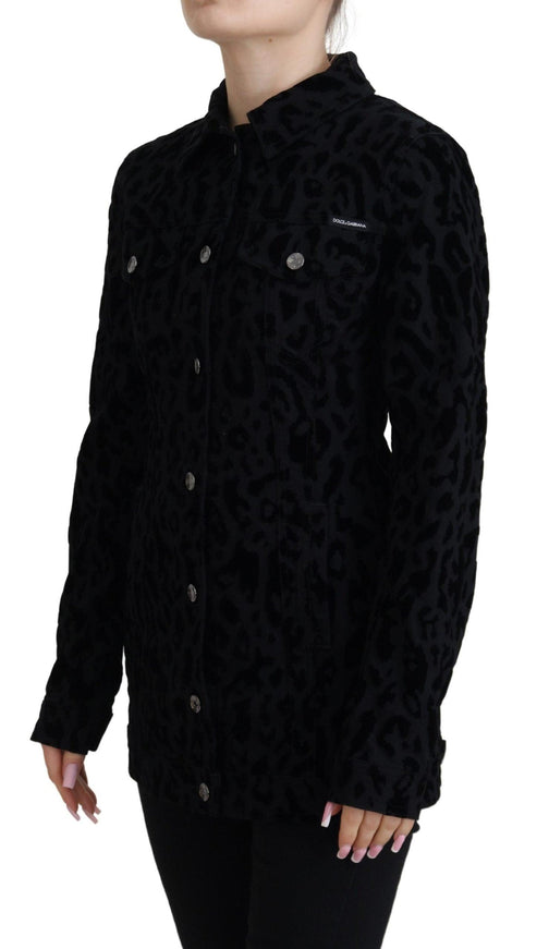 Dolce & Gabbana Black Leopard Long Sleeve Denim Cotton Jacket - Ellie Belle